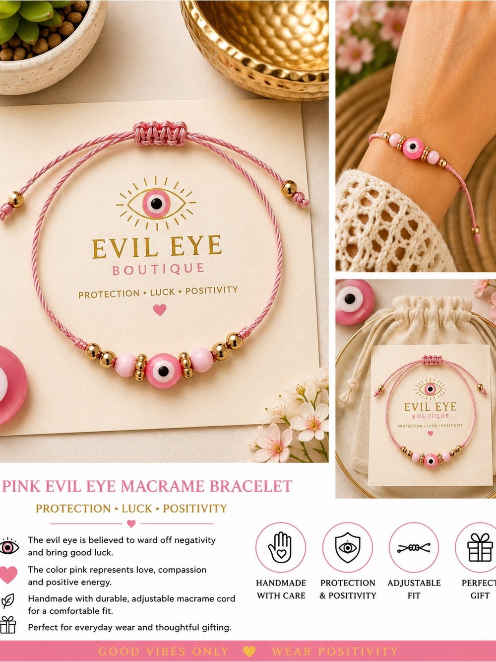 Pink Macrame Bracelet - Protection & Luck